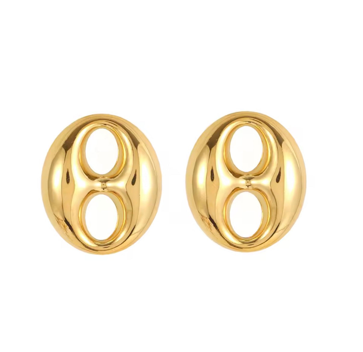 Brazilian Gold Filled Sculptural Oval Stud Earrings