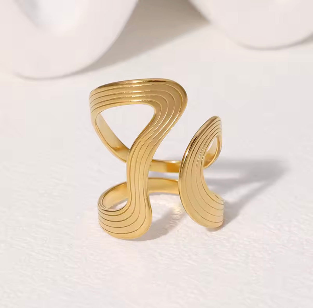 Adjustable Gold Wave Ring | Stainless Steel Waterproof Ring for Women