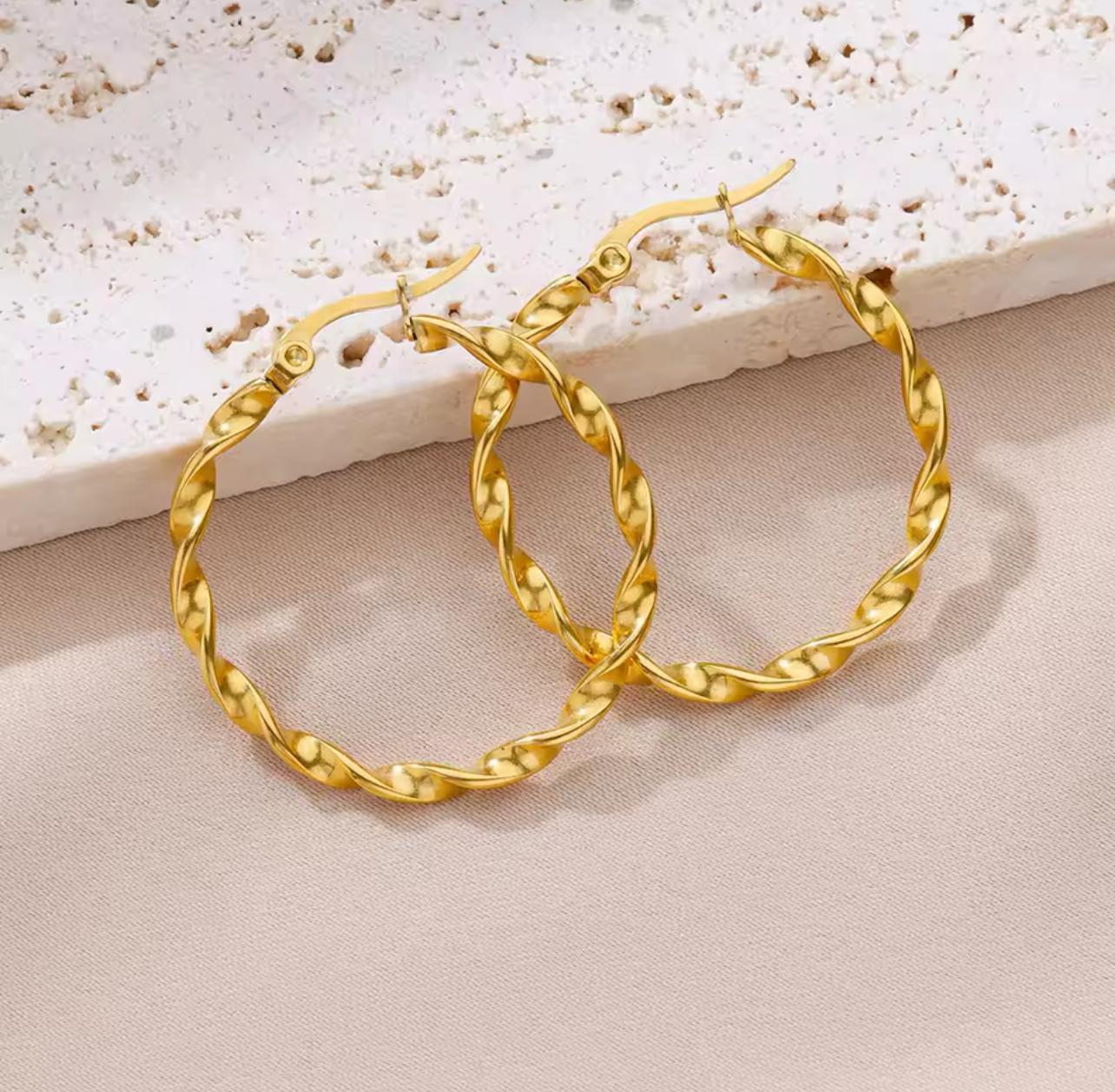 Twisted Gold Hoop Earrings