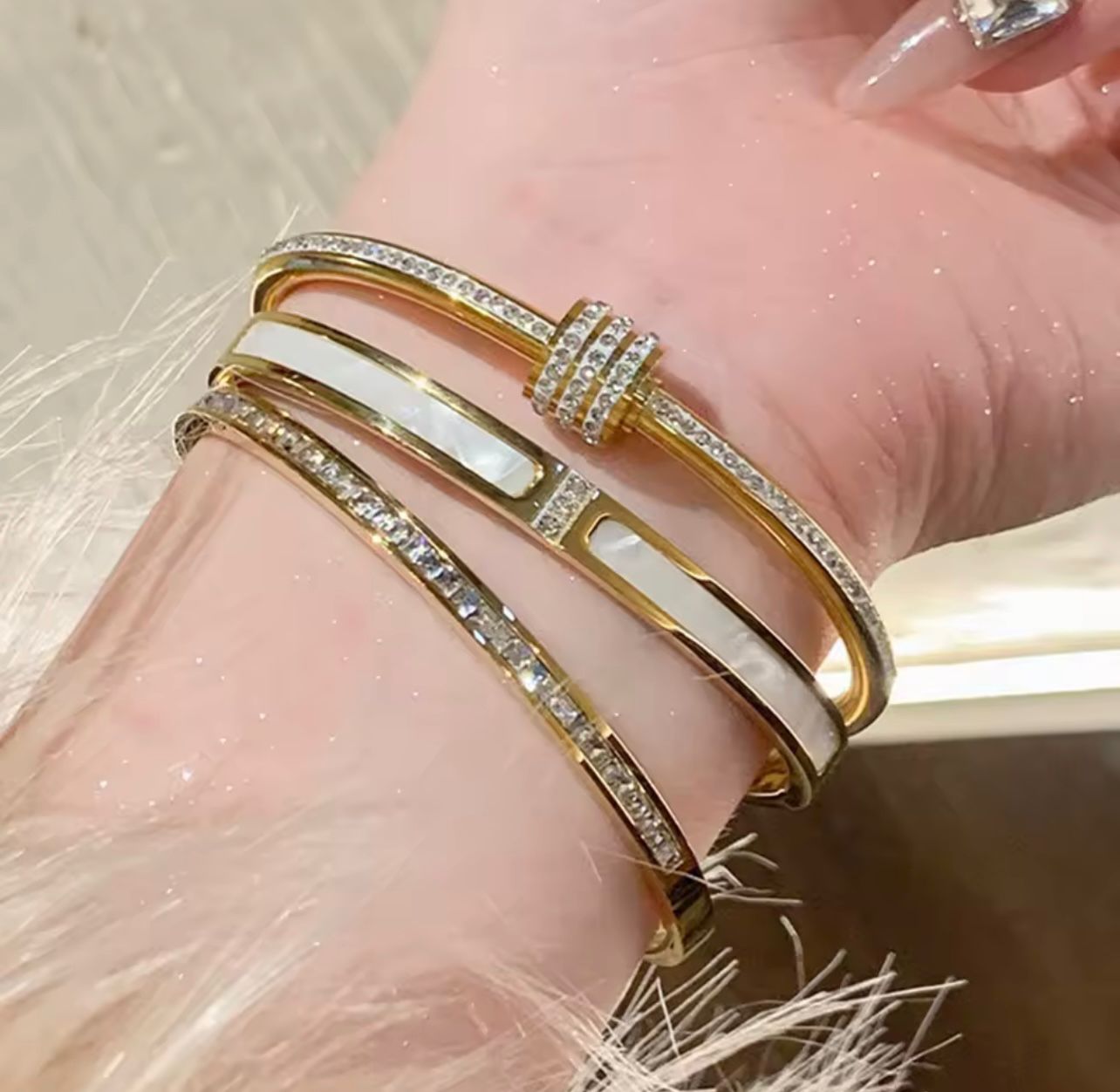 Elegant Gold Stainless Steel Bracelet Set