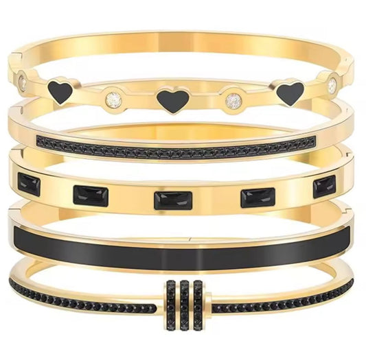 Elegant Gold Stainless Steel Bracelet Set