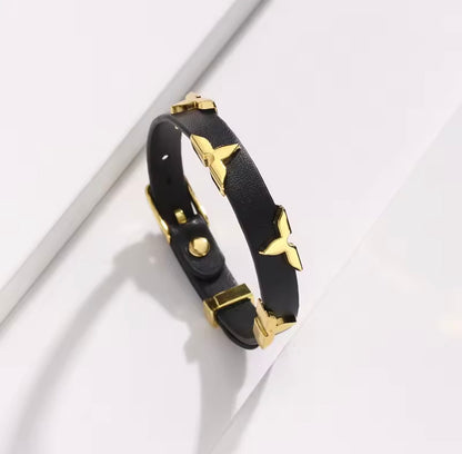 Golden Bloom Leather Bracelet