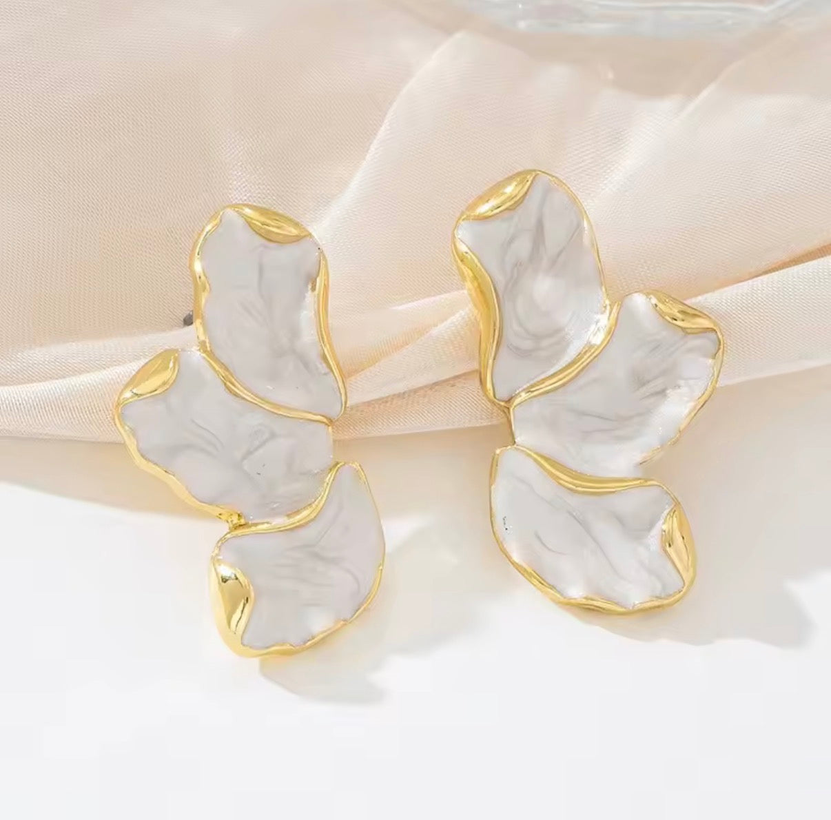 Elegant Marbled Resin Statement Earrings – Black & White | Gold-Tone Stainless Steel