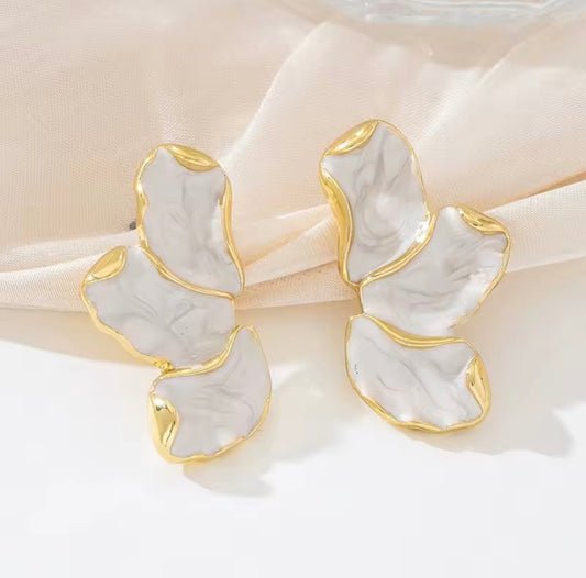 Elegant Marbled Resin Statement Earrings – Black & White | Gold-Tone Stainless Steel
