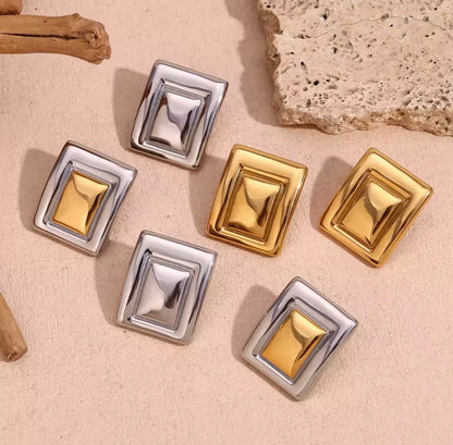 Women’s Stainless Steel Rectangle Stud Earrings | Modern Waterproof Jewelry | Merly Luxury