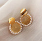 Elegant Pearl Round Drop Earrings – Stainless Steel Gold Statement Earrings for Women