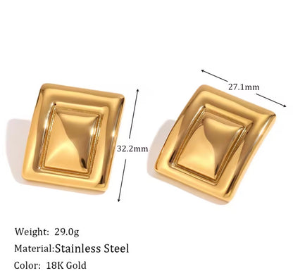 Women’s Stainless Steel Rectangle Stud Earrings | Modern Waterproof Jewelry | Merly Luxury