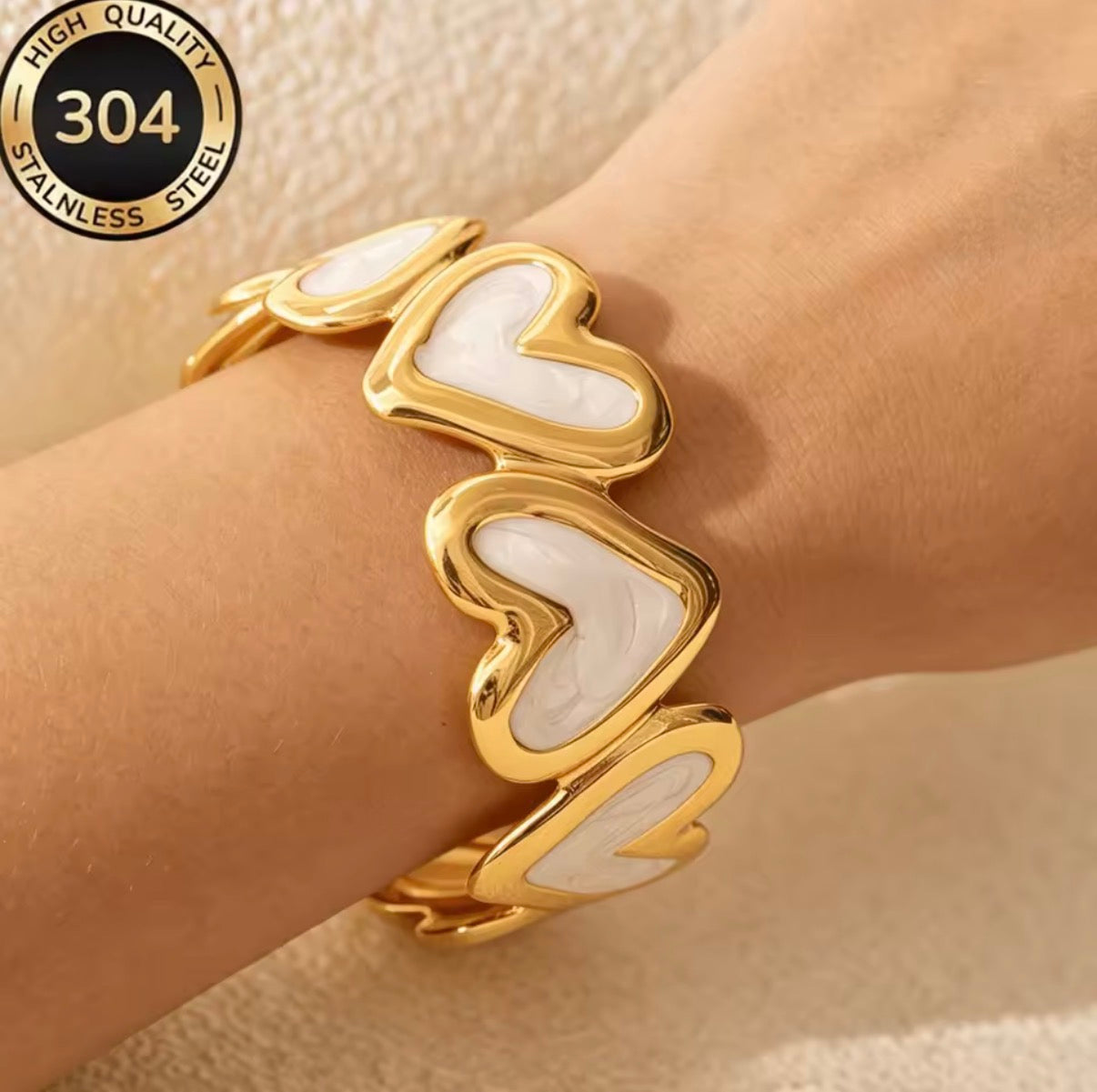 Stainless Steel Heart Charm Bangle Bracelet – Waterproof