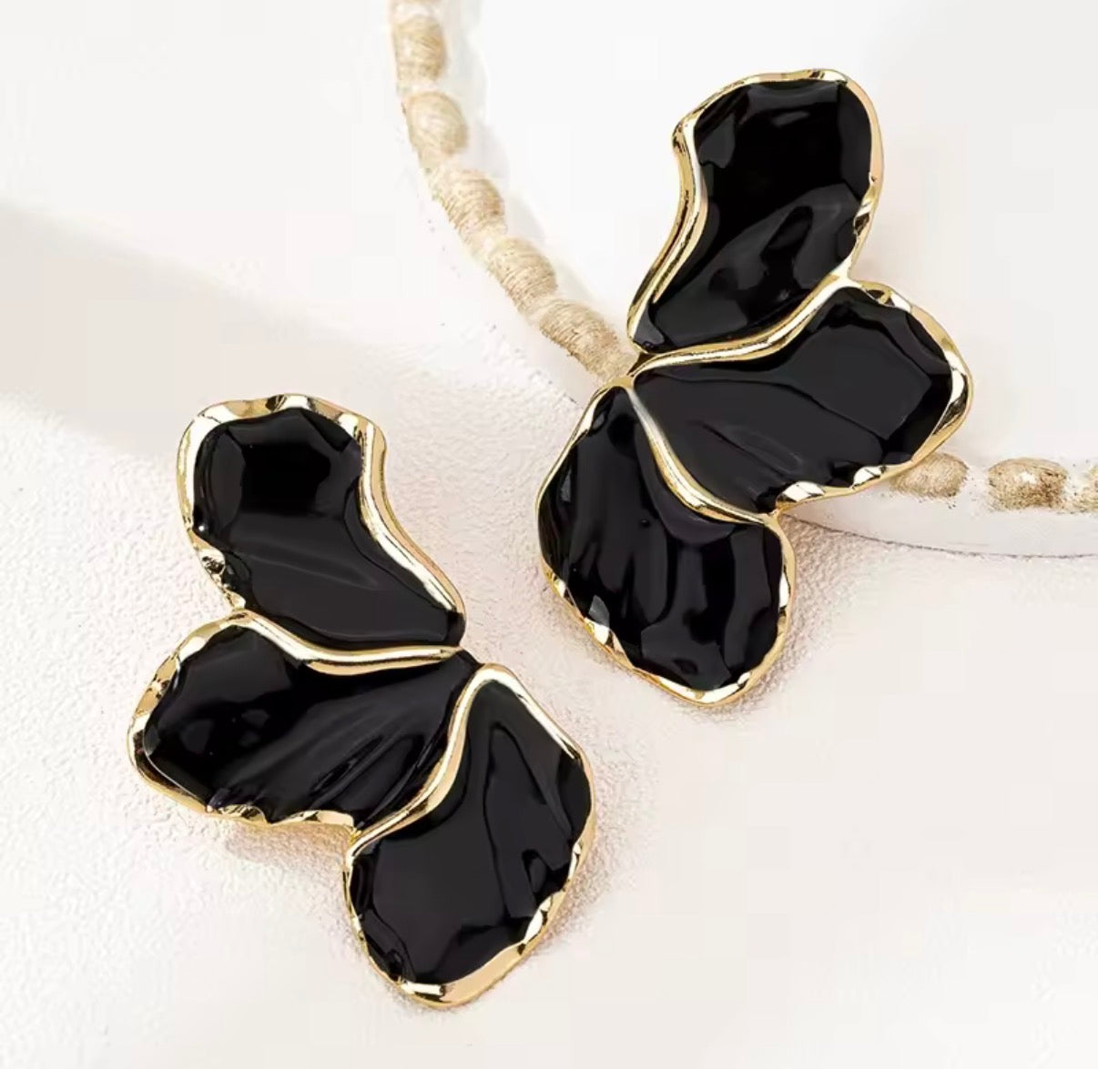 Elegant Marbled Resin Statement Earrings – Black & White | Gold-Tone Stainless Steel