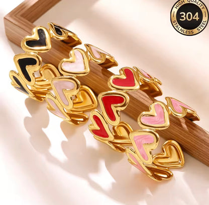 Stainless Steel Heart Charm Bangle Bracelet – Waterproof