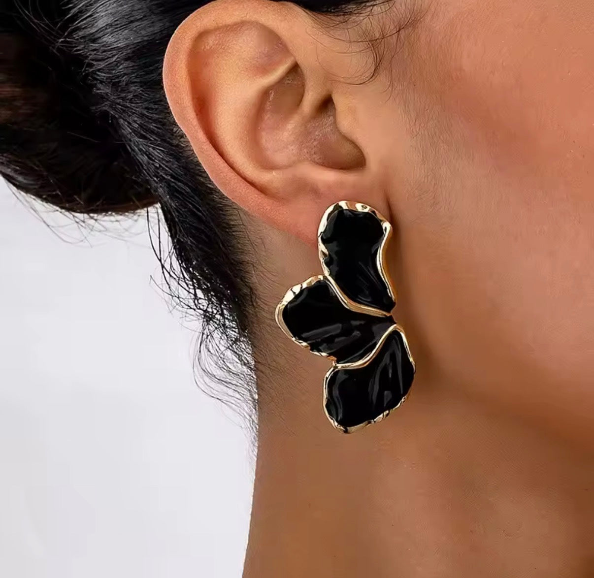 Elegant Marbled Resin Statement Earrings – Black & White | Gold-Tone Stainless Steel