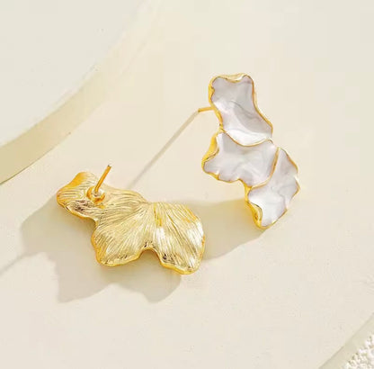 Elegant Marbled Resin Statement Earrings – Black & White | Gold-Tone Stainless Steel