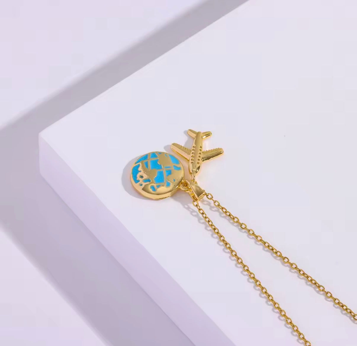 World Explorer Airplane & Globe Necklace | Stainless Steel Travel Jewelry | Waterproof Gift for Travelers