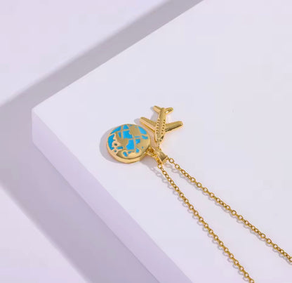 World Explorer Airplane & Globe Necklace | Stainless Steel Travel Jewelry | Waterproof Gift for Travelers