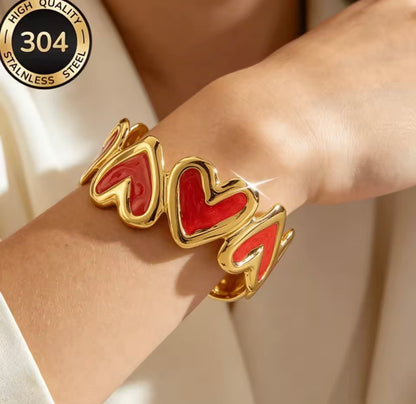 Stainless Steel Heart Charm Bangle Bracelet – Waterproof