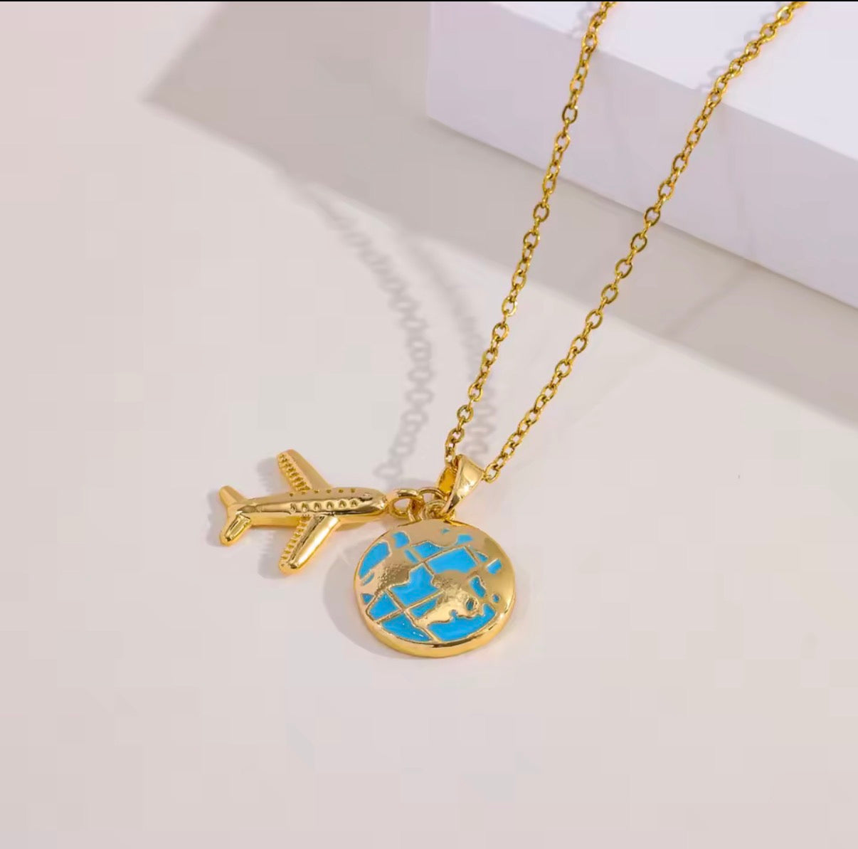 World Explorer Airplane & Globe Necklace | Stainless Steel Travel Jewelry | Waterproof Gift for Travelers