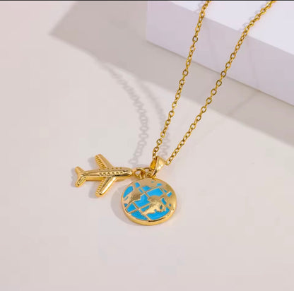 World Explorer Airplane & Globe Necklace | Stainless Steel Travel Jewelry | Waterproof Gift for Travelers