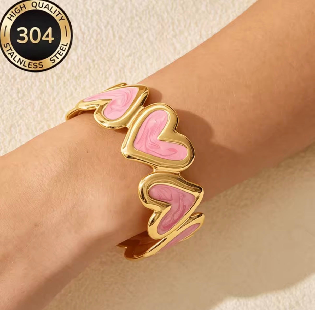 Stainless Steel Heart Charm Bangle Bracelet – Waterproof
