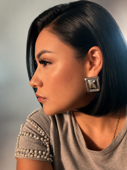 Women’s Stainless Steel Rectangle Stud Earrings | Modern Waterproof Jewelry | Merly Luxury