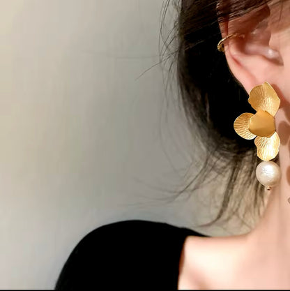 Golden Blossom Pearl Earrings