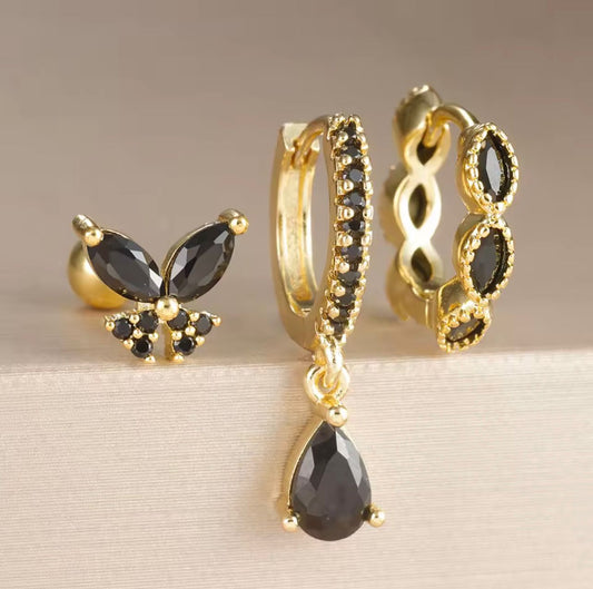 Stainless Steel Ear Cuff Set with Black Details – Modern Style